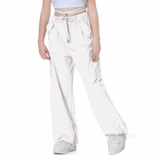 Image of Rolanko Parachute Pants for Girls Y2K Cargo Trousers with Pockets Harajuku Jogger Pants Kids 4-14 Years