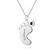 lorajewel Personalisierte Babyfuß Anhänger Gravur Namenskette Silber Damen Mutter Tochter Halskette mit 1-4 Geburtsstein Kette Geschenk für Geburtstag Weihnachten