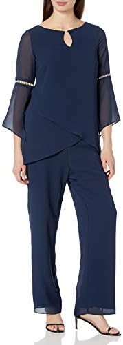 Le Bos womens Pearl Detail Flared Sleeve Pantset Mother of the Bride Dress, Navy, 20 Plus