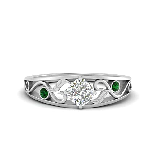 Image of Choose Your Gemstone Nature Inspired Compass Point Ring 925 Sterling Silver Cushion Shape Side Stone Engagement Rings Lightweight Office Wear Everyday Gift Jewelry US Size 4 to 12