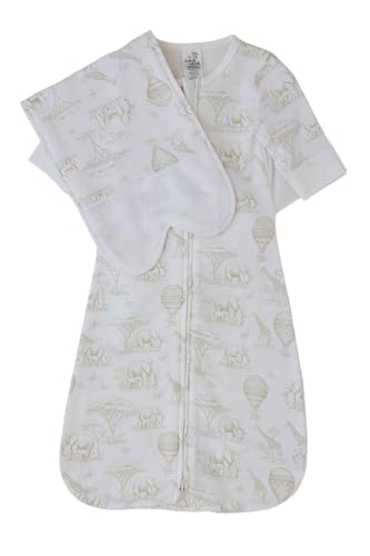 Image of The Butterfly Swaddle: Safe Organic Newborn Baby Sleep Sack & Wrap Blanket | Natural Transitional Accessory for Calming Sleep Support (Oat Safari, Small 7-12 lbs)