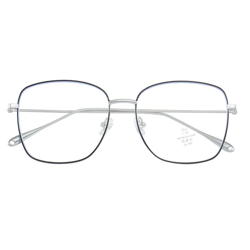 Okulary do czytania blokujące niebieskie światło dla mężczyzn, stylowe okulary do czytania z metalu z wygodnymi zawiasami sprężynowymi, okulary nieoślepiające (kolor: czarno-srebrny, rozmiar: +0,00)