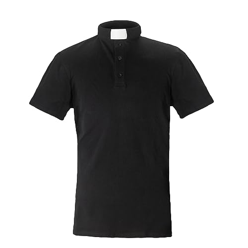 IvyRobes Men's Tab Collar Clergy Polo Shirts Short Sleeves Black2