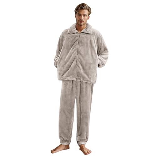 Pyjamas en peluche pour homme avec poches isolation thermique hiver