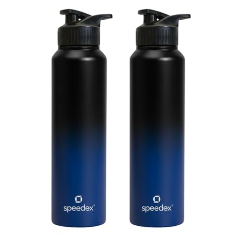 Image of Speedex Stainless Steel Metal Water Bottle 1 Ltr 1000 ml, BIS Approved, Leak Proof Sipper Cap Bottle for Office, School, Gym, Travel, Daily Use for Men, Women, Kids, Adults, Black Blue, Set of 2