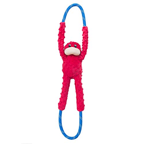 ZippyPaws RopeTugz - Durable Dog Pull Rope Toy, Interactive Tug of War for Large, Medium, & Small Dogs, Squeaky Pet Products to Keep Them Busy, Made with Heavy Duty Climbing Rope - Red Monkey