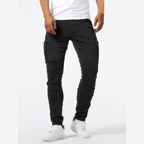 Men's Denim Jeans Mid Waist Stretch Jeans Skinny Distressed Pants Slim Fit Straight Leg Athletic Pants with Pockets2