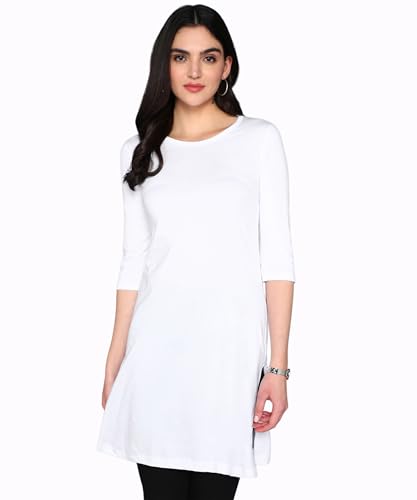 Image of FLEXIMAA Women's Cotton Plain Round Neck 3 /4 Sleeve Long Top