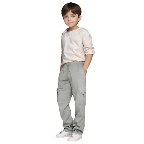Boy's Baggy Sweatpants Straight Leg Jogger Bottoms Elastic Waist Athletic Cargo Pants Casual School Workout Pants