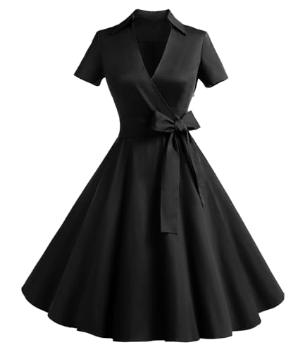 Gonna Vintage Anni 50 60 Audrey Hepburn Vestiti da Cocktail da Donna Elegante di Cotone Manica Corta Black L
