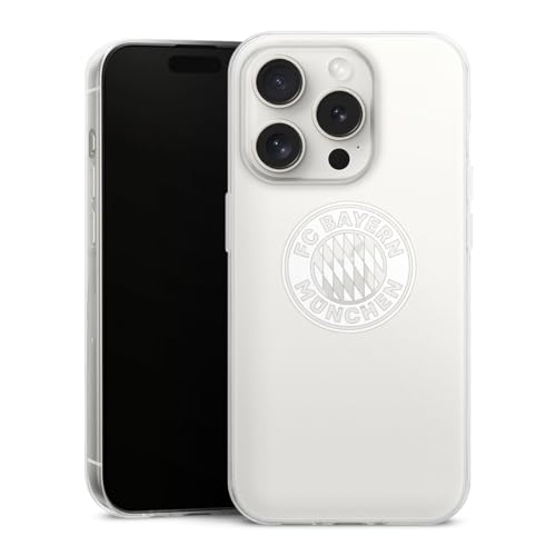 DeinDesign Slim Case extra dünn kompatibel mit Apple iPhone 15 Pro Silikon Handyhülle transparent Hülle FC Bayern München Wappen FCB