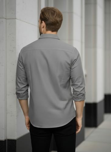 Image of DEELMO Men's Classic Cotton Blend Slim Fit Shirt || Full Sleeve Button-Down Casual Shirt with Dual Flap Pockets || Soft Breathable Fabric || Ideal for Office Party and Everyday Wear