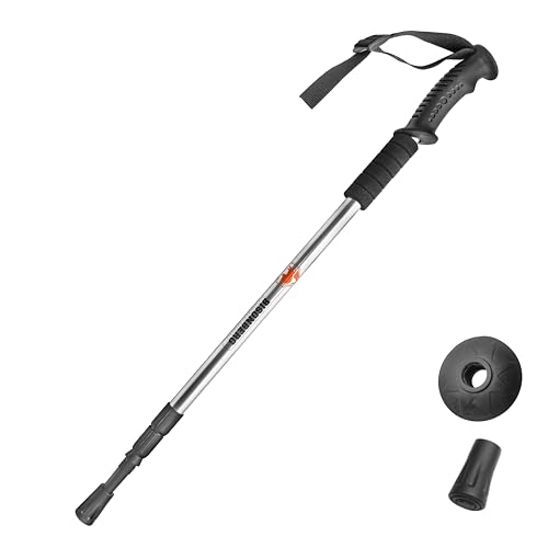Image of BISONBERG Aluminum Trekking Pole, 65-130 cm Adjustable Height, Collapsible, Lightweight, Anti Shock, Multicolour, Hiking or Walking Sticks with in-Build Compass