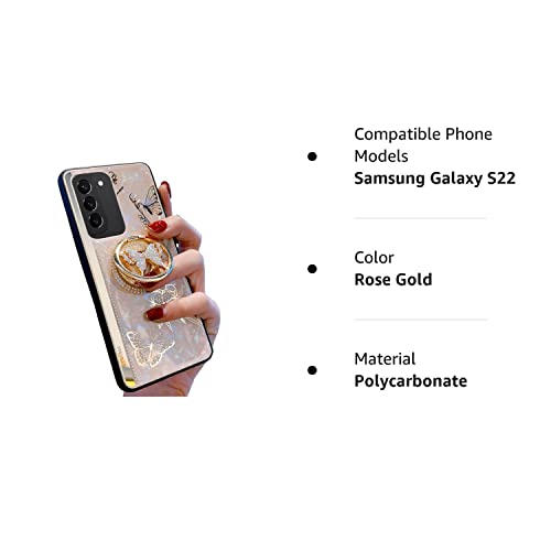 Topwin Galaxy S21 Kickstand Case, Cute Marble Conch Shell Floral Butterfly With Ring Stand Elegant Shockproof Protective Cover For Girls Women For Samsung Galaxy S21 6.2'' 2021 (Rose Gold) #TOP6