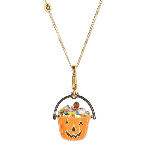 BSL juicy Halloween Pumpkin Bucket Pendant Necklace - Adjustable 60+8cm Chain Enamel Charm Jewelry for Women Trick or Treat Gift Idea Gold-Tone Fashion Statement Accessory