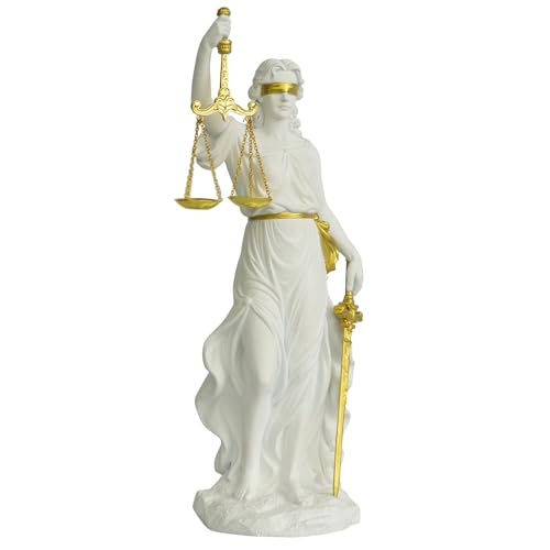 ShineOnAngel Lady Justice Statue 13in White and Gold Decorative Sculpture with Scale and Sword Law Office Desk Decor Lawyer Gift Blind Justice Figurine for Bookshelf Living Room (White & Gold)