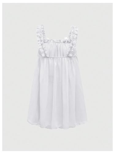 Image of MakeMeChic Women's 2 Piece Lingerie Mesh Cute Valentine Pajama Set Ruffle Bow See Through Vintage Nightgown Sleepwear