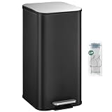 Hzuaneri Mülleimer Küche, 40 Liter Abfalleimer mit Tretpedal, Tretmülleimer mit Softclose-Deckel und Inneneimer, Küchenmülleimer mit 15 Müllbeuteln, Schwarz SW14099B