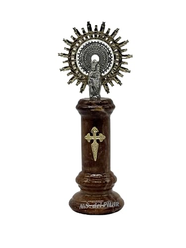 Genérico Figura Virgen del Pilar 13cm - Columna de Alabatro con Corona de Metal (Marrón)