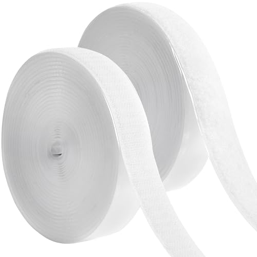 Image of ECOHomes (16 FT x 3 /4 Inch) Strips with Adhesive for Fabric, White | No Sew, Stick On for Fabric, Sticky Back for Clothes, Curtains, Heavy Duty, Double Sided Hook and Loop Hem Tape Fasteners