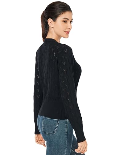 Image of AmelieBoutik Women Lightweight Button Down Long Sleeve Casual V Neck Soft Crochet Knit Fall Cardigan Sweater Tops