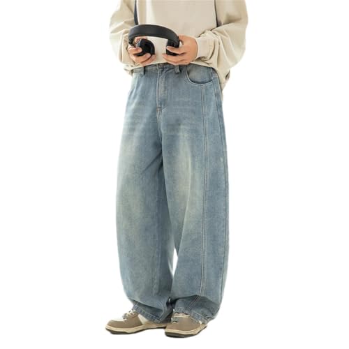 Men's Spring Oversized Washed Jeans Loose Fit Curved Cut Split Design Denim Trousers Retro Street Style