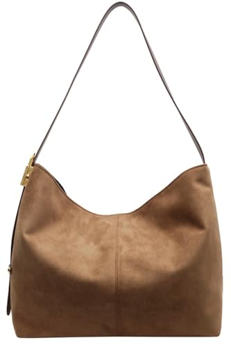 Large Tote Bag for Women Leather Shoulder Bag Stylish Brown Handbags Retro Soft Purse Work Travel 2025