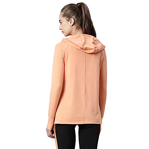 Image of Enamor Women Cotton A302 Quick Dry 4 Way Stretch Anti-Odour Sweat Wicking Hooded Neck and Adjustable in-Built Mask Long Sleeve Relaxed Fit T-Shirt