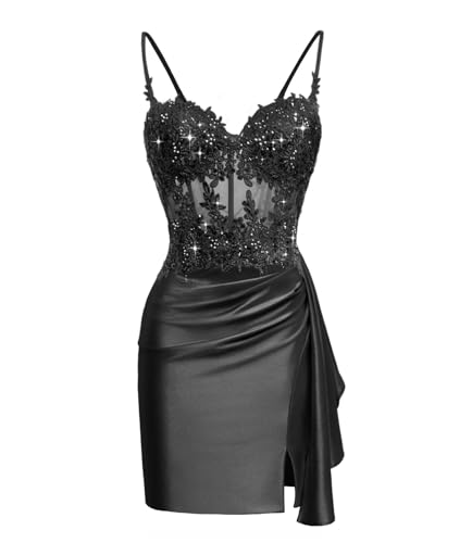 Raseal Sparkly Sequin Satin Homecoming Dresses for Teens Mini Bodycon Prom Party Gown with Tail RS211