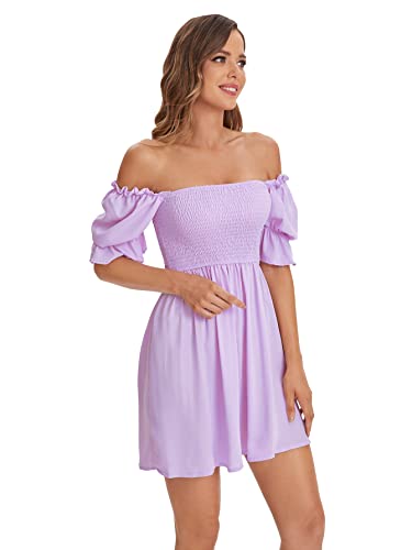 Image of WDIRARA Women's Square Neck Flounce Short Sleeve Shirred Ruffle Hem Dress