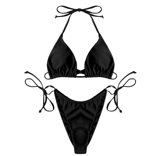 Axvxby Women's Bikini Set Sexy Triangle String Bikini Top High Waist Bottoms Adjustable Ties Push up Beachwear Comfortable Swimsuit for Summer Black