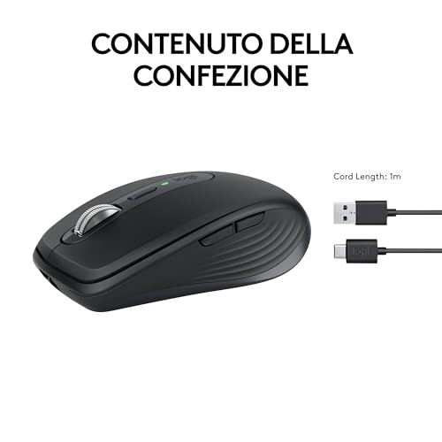 MX Anywhere 3S, Mouse Wireless Compatto, Scorrimento Veloce, Tracciamento 8K DPI, Clic Silenzioso, Pulsanti Programmabili, USB C, Bluetooth, PC Windows, Linux, Chrome, Mac - Grafite - Mouse gaming - Immagine 9
