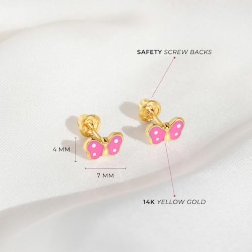 14K Yellow Gold Young Girl's Dainty Enamel Butterfly Safety Screw Back Earrings - Cute Butterfly Earrings for Toddlers & Little Girls - Small Earring Studs for Daily Use4