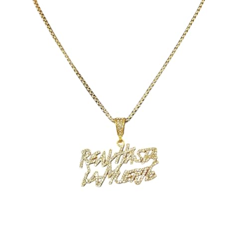 Men Women Hip Hop Realhasta Lamuerte Letter Pendant Necklace 12Mm Cuban Chain Iced Out Hiphop Fashion Charm Jewelry