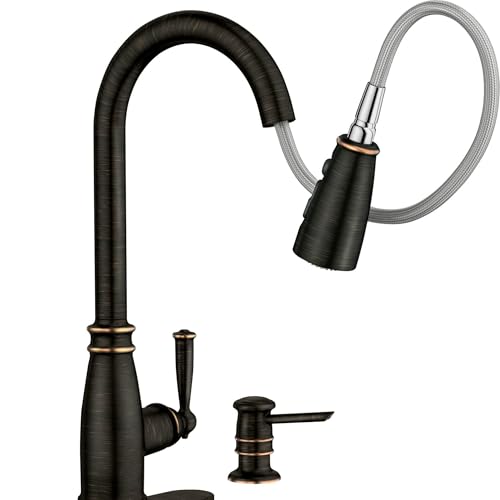 Image of Moen Morado Mediterranean Bronze Pulldown Kitchen Faucet with Power Boost, Transitional Farmhouse Kitchen Faucet, Easy Installation, 87394BRB