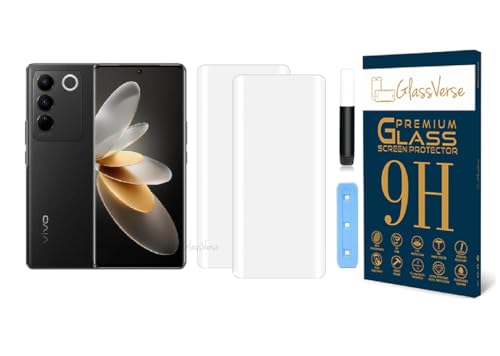 Image of GlassVerse Vivo V27 Pro UV Tempered Glass Screen Protector. Pack Of 2 | 3D Curved Edge | 9H Hardness | Full UV Glue with UV Light | Anti-Scratch | Case Friendly | HD Clear. (6.78 Inches)