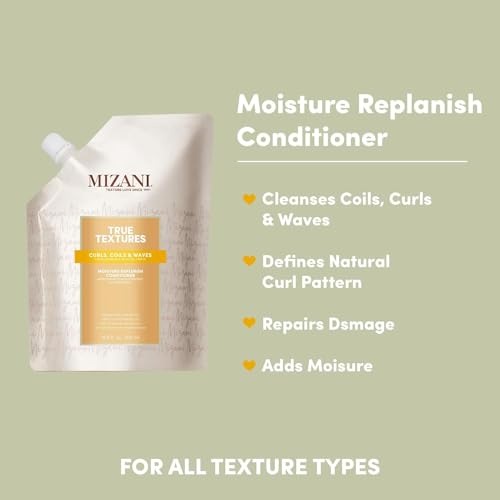 Mizani True Textures Moisture Replenish Conditioner - Deep Conditioner for Curly Hair with Coconut Oil & Olive Oil, Anti Frizz, Silicone-Free, Paraben-Free