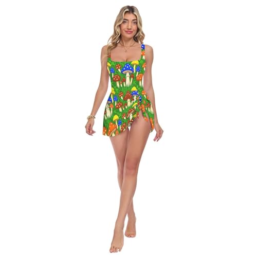 Maillot de bain une pièce pour femme amincissant à motif champignons colorés