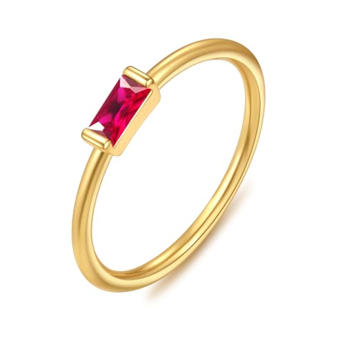 ZHESHY Anillo De Oro Y Plata Para Mujer Piedra De Nacimiento Chapado En Oro De 14 Quilates Anillo De Compromiso Solitario Con Piedra Preciosa Granate Citrino Anillos Apilables Dorados Regalo