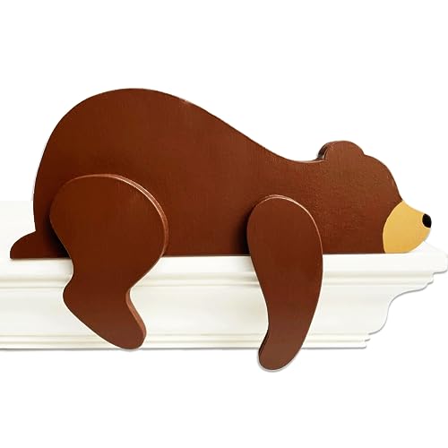 Image of Woodland Nursery Decor For Baby, Black Bear Decoration, Wooden Wilderness Sleeping Bear, Safari Forest Decor For Classroom Bedroom Nursery Room Shelf (Brown)