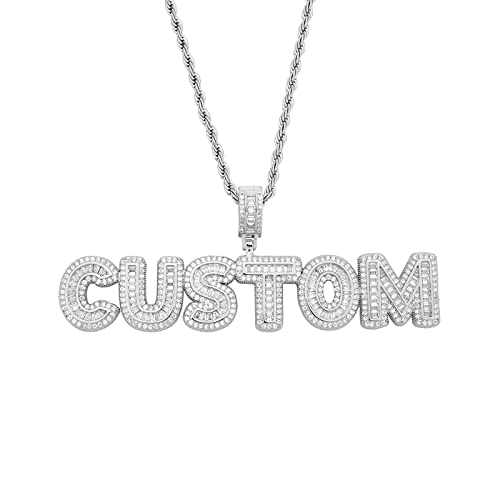 HIPBLING Custom Chain Iced Out Name Pendant Letter Necklace Personalized Diamond Jewelry with 24inch Rope Chain Rose Gold Silver Hip Hop Necklace Gift for Women Men