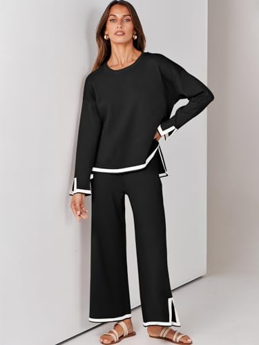 ANRABESS Women's Two Piece Outfits Knit Pullover Sweater Tops & Wide leg Pants Lounge Matching Sweatsuit Tracksuits Sets2