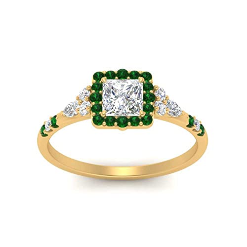 Image of Choose Your Color 14k Yellow Gold Plated Princess Shape Petite Engagement Rings Halo Edwardian Engagement Ring Everyday Wedding Jewelry Handmade Gifts for Wife : US Size 4 to 12