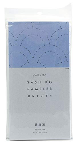 Image of Yokota Daruma Sashiko Cloth Sashiko Fabric - Pre-Printed Sashiko Sampler - White with English Instruction Inside (White SEIGAIHA)