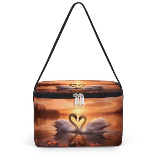 GzLeyigou Swans on Water Surface Lunch Bags for Women Men 9 Cans, Hot & Cold Food Delivery Bag Insulated Grocery Bag Insulated Lunch Box White Swan Cooler Bag for Office Work Picnic Beach
