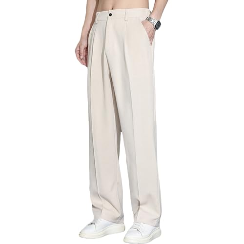 Mens Casual Pants Classic Fit Pleat Front Trousers Loose Fit Straight Dress Pants for Men