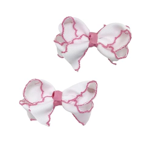 2PCS 3.15 Inches Grosgrain Ribbon Pinwheel Hair Bows Alligator Clips Hair Barrettes Accessories for Baby Girls Kids Toddlers Teens Multiple colors paired (white) image 3