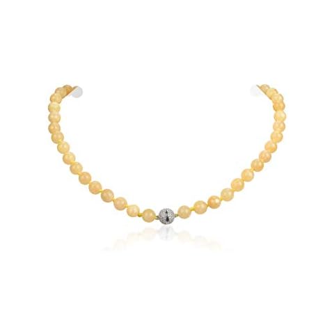 Malahill Natural Stone Beaded Necklace for Women Men Gemstone Knotted Necklace Birthstone Necklace Yellow Calcite Magnetic Clasp Necklace 8mm Cover
