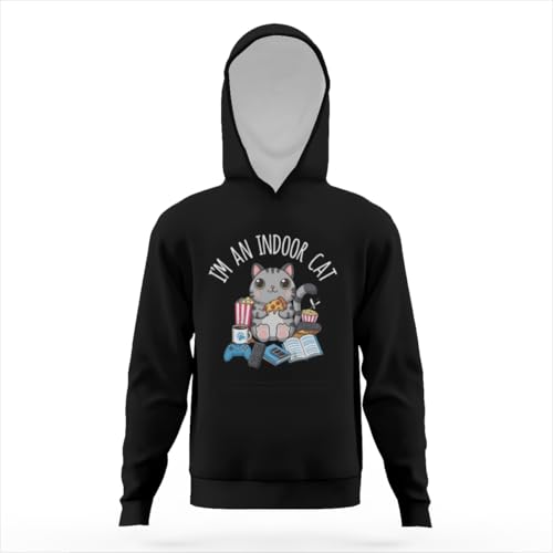 Funny Cute Indoor Gaming Cat Pizza Lover Hoodies for Teen Girls Boys Lightweight Kangaroo Pocket Sweatshirt3