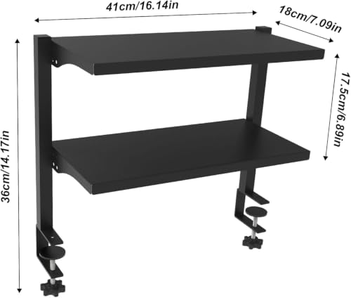 Image of 2-Tier Clamp-On Desk Shelf Organizer, Steel 16 in Shelf, Large | Heavy Duty, Expandable Above /Under Desk Storage Shelves, Desktop Extender Accessories for Office Study Room